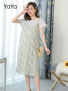YaYa ชุดคลุมท้องลายดอกสำหรับผู้หญิงชุดอุ้มท้องยาวถึงเข่าเสื้อหลวมใหญ่พิเศษ