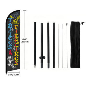 1 Set 8FT Tattoos & Piercings Feather Flag Vintage or Skull Graphic Swooper Advertising Flag Flag Only or Full Fiberglass Pole Kit Available Outdoor Promotional Banner for Tattoo Shop Storefront