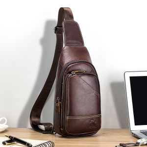 Mens cowhide chest bag genuine leather chest foreskin layer cowhide casual mens crossbody bag large capacity shoulder bag