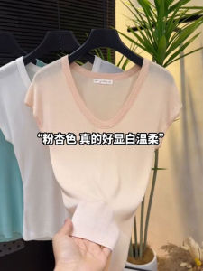 Summer New Arrival: Ice Silk Knitting V Neck Short Sleeve Tops & Women's Comfortable Clothing