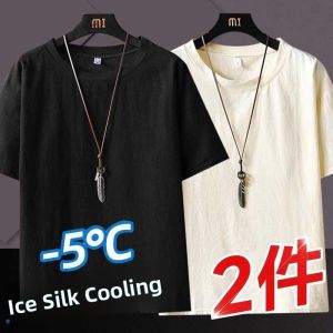 Pure White Linen Cotton Casual Loose Mens T-shirt Short Sleeve Summer Thin Style Half Sleeve Trendy Large Size Base Shirt