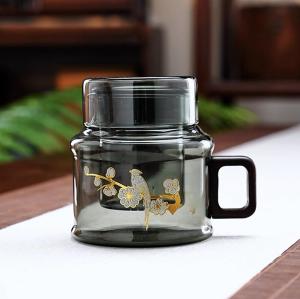 Pier Cup Glass Tea Cup Office Small Capacity Drinking Cup For Home Wooden Handle Tea Water Separation Flower Tea Cup