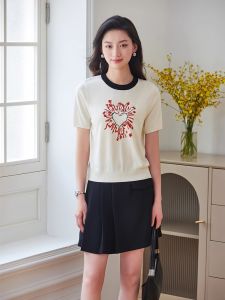 WANGGONGZHU | Round Neck Contrast Color Short Sleeve T-Shirt Women Summer Thin New Fashion Print Loose Top Women Simple Versatile Commute Style