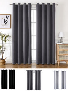 1 Panel Solid Thermal-Insulated Blackout Curtains with 2pcs Curtain Straps For Bedroom And Living Room