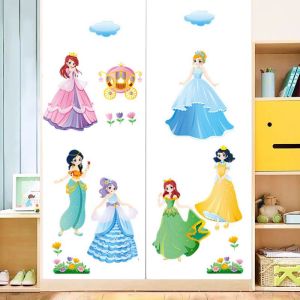 Princess Elsa Decorative Stickers Girls Bedroom Closet Door Pattern Wall Decals Self Adhesive Waterproof PVC Cartoon Animation