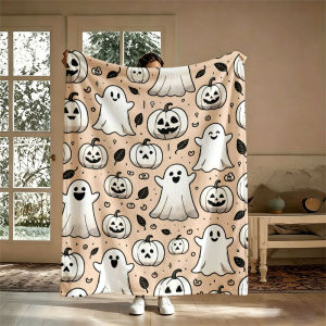 BILIBILI | Ghosts Pumpkins Vintage Pink Flannel Blanket Perfect for Sofa Office Bed Travel Sleep Read Relax Camping Four Season Use