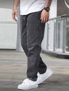Mens Loose Straight Jeans Vintage Dark Grey Washed Casual Daily Wear Comfortable & Versatile All Sizes