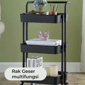 Rak Troli Susun Serbaguna Rak Dapur Stainless Rak Salon Rak Kamar Mandi dengan Roda dan Pegangan Tempat Penyimpanan Makan Tolley 3 Tier