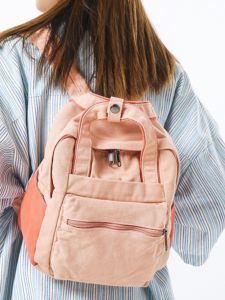 Washed Canvas Mini Backpack Casual Retro Artistic Womens College Student Ins Double Shoulder Bag Soft Polyester Lining No Waterproof
