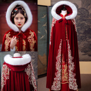 Wedding Shawl Womens Thickened Fur Collar Chinese Style New Bride Red Coat Warmth Providing Fashionable Accessory for Youth