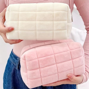 Fashion Cosmetic Bag / Cute Macaron Color Pen Bags / Large Capacity Plush Makeup Organizer Pouch for Travel