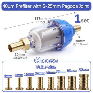 6-25mm 1/2" 40μm Prefilter with Pagoda Brass Barb Hose Adaper Coupler Joints Filter Impurities Reuse 316 Stainless Steel Screen
