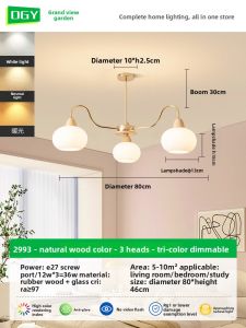 DGY | French Mid-century Style Retro New Chinese Style Solid Wood Persimmon Glass Chandelier