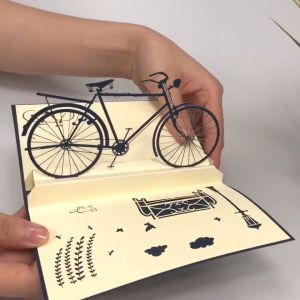 Creative 3D Bicycle Greeting Card Graduation Gift Wishes Card Gift Handmade Hollowed Out Retro Bicycle Wish Card Happy Birthday Card