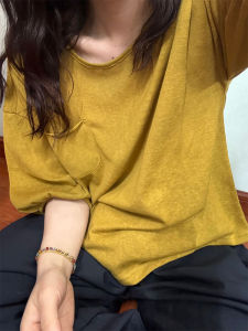 YUFUQING | Korean Style Round Neck Mid Sleeve T-Shirt Womens Loose Slimming Versatile Elegance Summer New Arrival Top High Waist Design Polyester Fiber