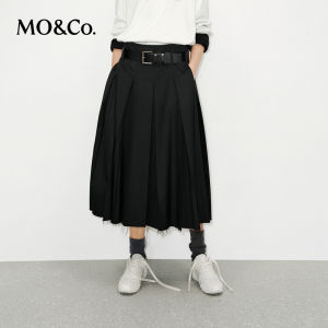 MO&Co. | High Waist Mid-Length Pleated A-Line Skirt with Belt