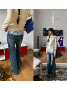 NIHAOKANONG | Quần Jeans Đenim Phồng Lót Nỉ Vintage cho Phụ Nữ