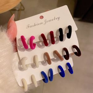 New 3 Pair/Set Multicolour Circle Flocking Hoop Earrings Korean Neon C-Shape Geometric Earring Statement Jewelry for Women