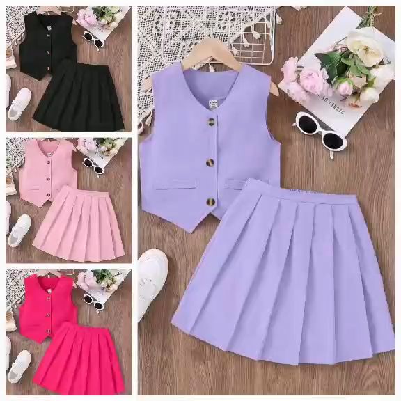 janine Best Seller Casual Sleeveless Vest  and Pleated Skirt  for Girl  Teen-ager Tween Set Terno