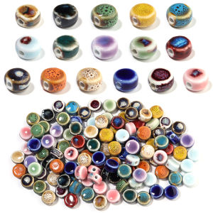 10pcs/lot 12mm Multicolor Ceramic Flat Round Beads Floral Glaze Loose Spacer Beads For Jewelry Making DIY Bracelet Necklace Gift