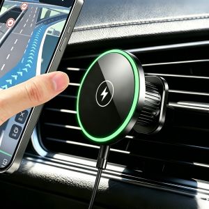Car Magnetic Phone Holder 15W Magnetic Wireless Charger Phone Mount LED Lights Magsafe Charger for iPhone Samsung Xiaomi