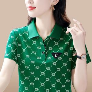 QIAOXIZI | Summer New Arrival Loose Fit Slimming Floral Print Polo Shirt for Women