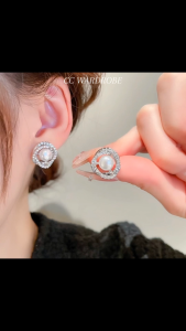 CC Wardrobe Luxury Pearl Rhinestone Double Circle Earrings - Elegant Circle Earrings for Women and Girls Wedding Date