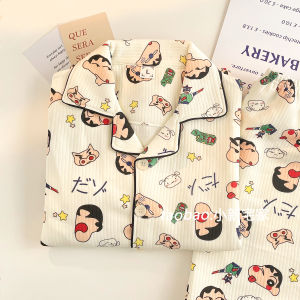 Thickened Air Cotton Pajamas Couples Sleepwear Cartoon Cute Home Clothes Men Women Long Sleeve Long Pants Home Comfortable