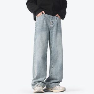 Cleanfit High Street American Wide Leg Jeans Men Women Washed Straight Loose Long Trousers Cotton Blend Wear Resistant Casual