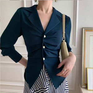 chaqi | Early Autumn Womens Long Sleeve Shirt Design Sensation Niche Chiffon Elegant Blouse High-End Feel Outerwear Commute Style Pure Color