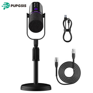 PUPGSIS USB/XLR Podcasting Microphone for PC Gaming Streaming Dynamic Mic with Mute Button RGB Desktop StandComputer Mic