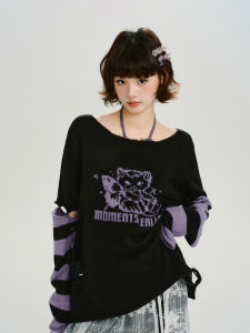 Off-shoulder Retro Two-piece Look Knit Sweater
