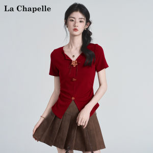 La Chapelle | Áo thun nữ ngắn tay cổ V đính hoa nổi