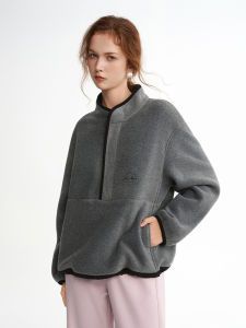 DUSHU | Slim Effect Flannel Hoodie Contrast Color Half-Zip