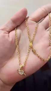 Kait Lobster Embos 750 Kalung Titanium Rantai Nori Kaca Liontin Love Blink Anti Karat