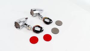 JNYD Black/Chrome Motorcycle 12V Amber Mesh Lens Turn Signal Brake Light 10mm For Chopper Bobber Cafe Racer