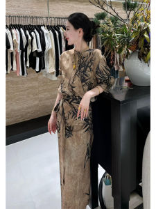 SHANGSHA | Zen-style Summer Elegant National Style Acetate Linen Print Dress Set