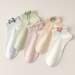 Dreamlikelin 5pairs Spring Summer Women Short Socks Cute Cartoon Animal Rabbit Bear Panda Print Thin Girls Ankle Socks