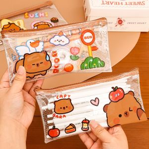 1/2/4/8Pcs Cartoon Transparent PVC Student Pencil Case Stationery Bag Toiletries Bag School Jouney Supply