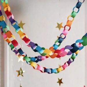 100pcs/set Paper Chain Garland Strips With Double Sided TapeDIY Construction Chains For Birthday Wedding Holiday Party