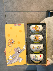 Cat and Mouse Cartoon Ceramic Rice and Soup Bowls for Children