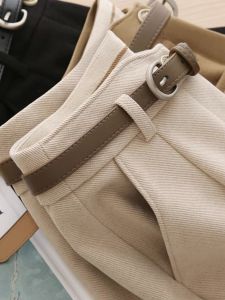 กางเกงสูทขายาวเอวสูง กางเกงขายาวทรงตรงผ้าขนสัตว์หนาสำหรับผู้หญิง ฤดูใบไม้ร่วง/ฤดูหนาว กางเกงขายาวทรงตรง 9 จุด