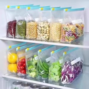 20Pcs Reusable Storage Bags Zipper Lock Bags Food Grade Transparent Fresh-Keeping Bags Kitchen Refrigerator Organizer