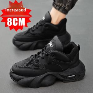 Mens Sport Shoes 8cm Spring Autumn New Style Invisible Heightening Shoes 10cm Thick Bottom Casual round Toe Lace-Up High Top Board Shoes