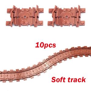 MOC City Train Tracks Building Blocks Soft Brown Straight Curved Rails Changeable Railway Accessories Kids DIY Block Train Toys