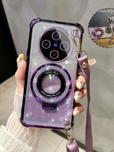 Vivox200 pro Womens Fashion Creative Silicone Phone Case with Stand Magnetic Absorption Bracket Crossbody Protection Cover