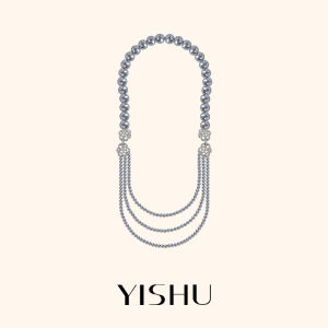 YISHU | Platinum Grey Real Pearl Necklace Long Multilayered