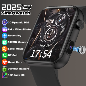 LIGE 2025 New 512MB Camera Smartwatch 1.91" HD Wireless Call Video Sound Recording Sports Waterproof Smart Watch For Android iOS