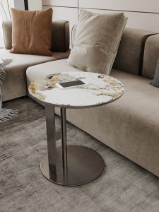 Italian Style Glass Corner Table Luxury Living Room Sofa Side Table Modern Simple Balcony Small Tea Table Rock Board Surface