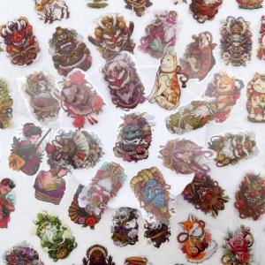 50pcs Japanese Tattoo Art Transparent PET Stickers Decals For Phone Laptop Notebook Suitcase Guitar DIY Cool Aesthetic Stickers